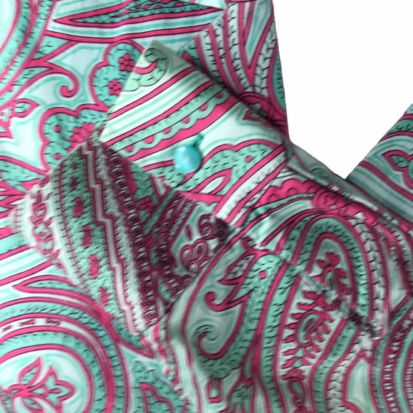 Jones New York Women Blouse Tie front Small Green Pink Paisley Small - Picture 5 of 15